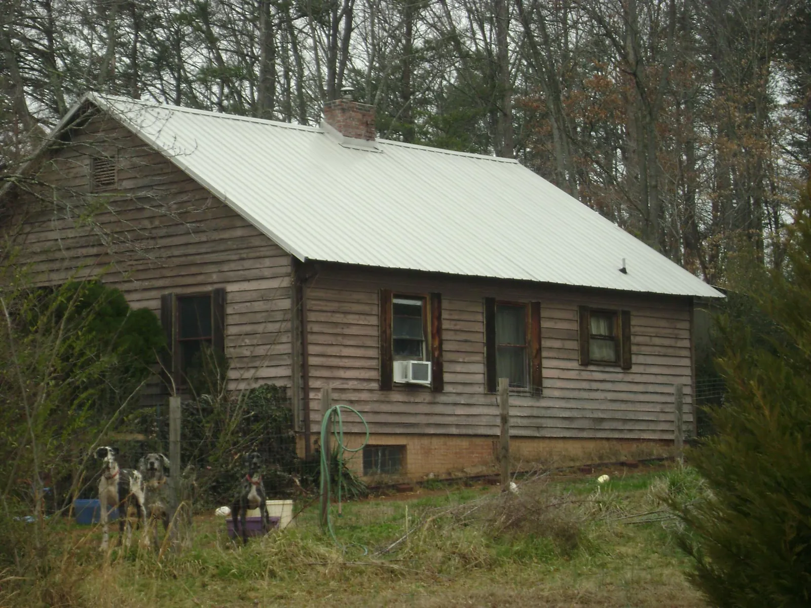 White metal roof on an old wood sided farmhouse, from a Metal Roof Installation job in Dale